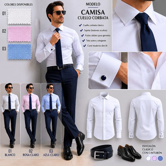 Camisa C, Corbata,Patrón Custon Sin Bolsillo " Ceremonia "-660202
